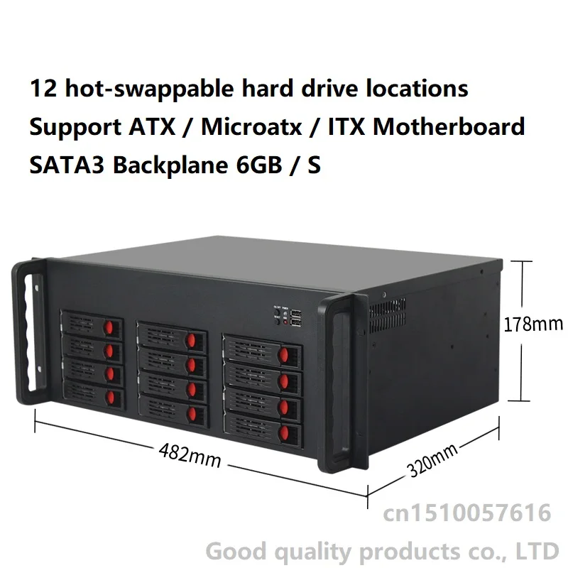NAS System Hot-Swappable 12 Hard Drive Bits Compatible Support 1 ATX Motherboard Short 4U320 Server Chassis Storage Rack