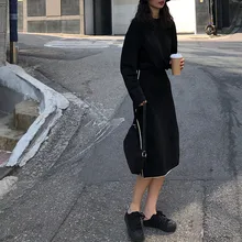 Элегантные зимние вязаные тонкие юбки средней длины с высокой талией, женские юбки-свитера в полоску по бокам для женщин(F1414