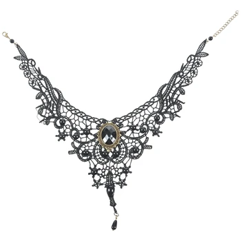 

Gothic Victorian Black Lace Choker Necklace Metal Cameo Jewel Steampunk Cosplay
