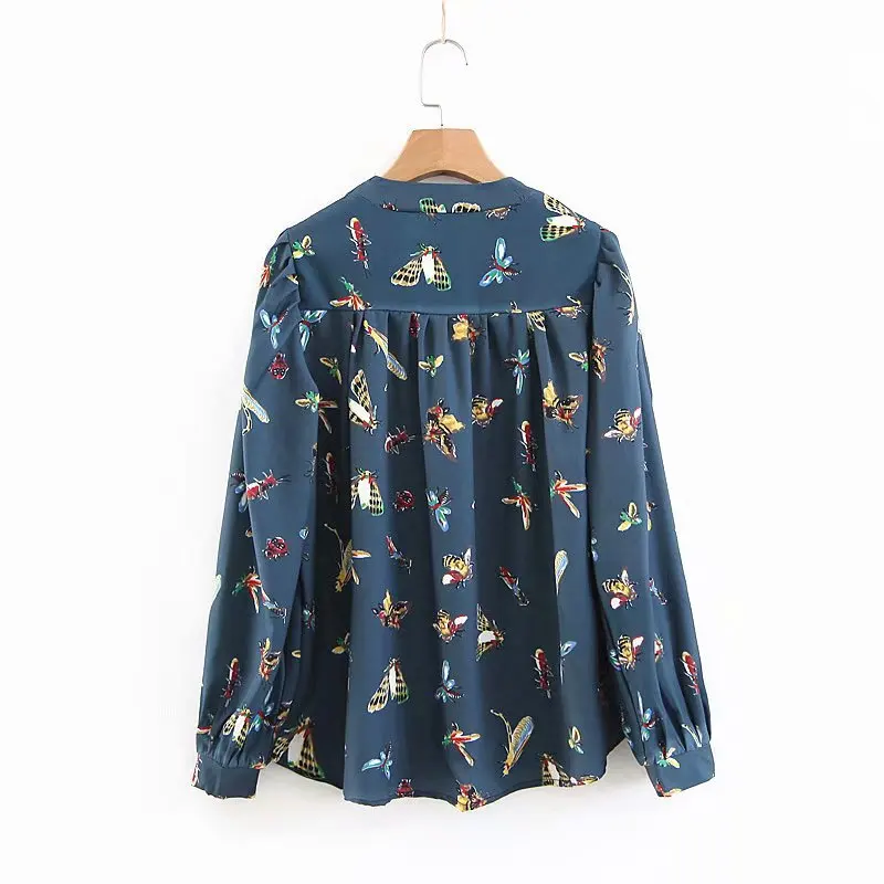  2018 Spring And Summer New Style Ozhouzhan Insect Printed Blouse Women's Printed Shirt Xdl1656