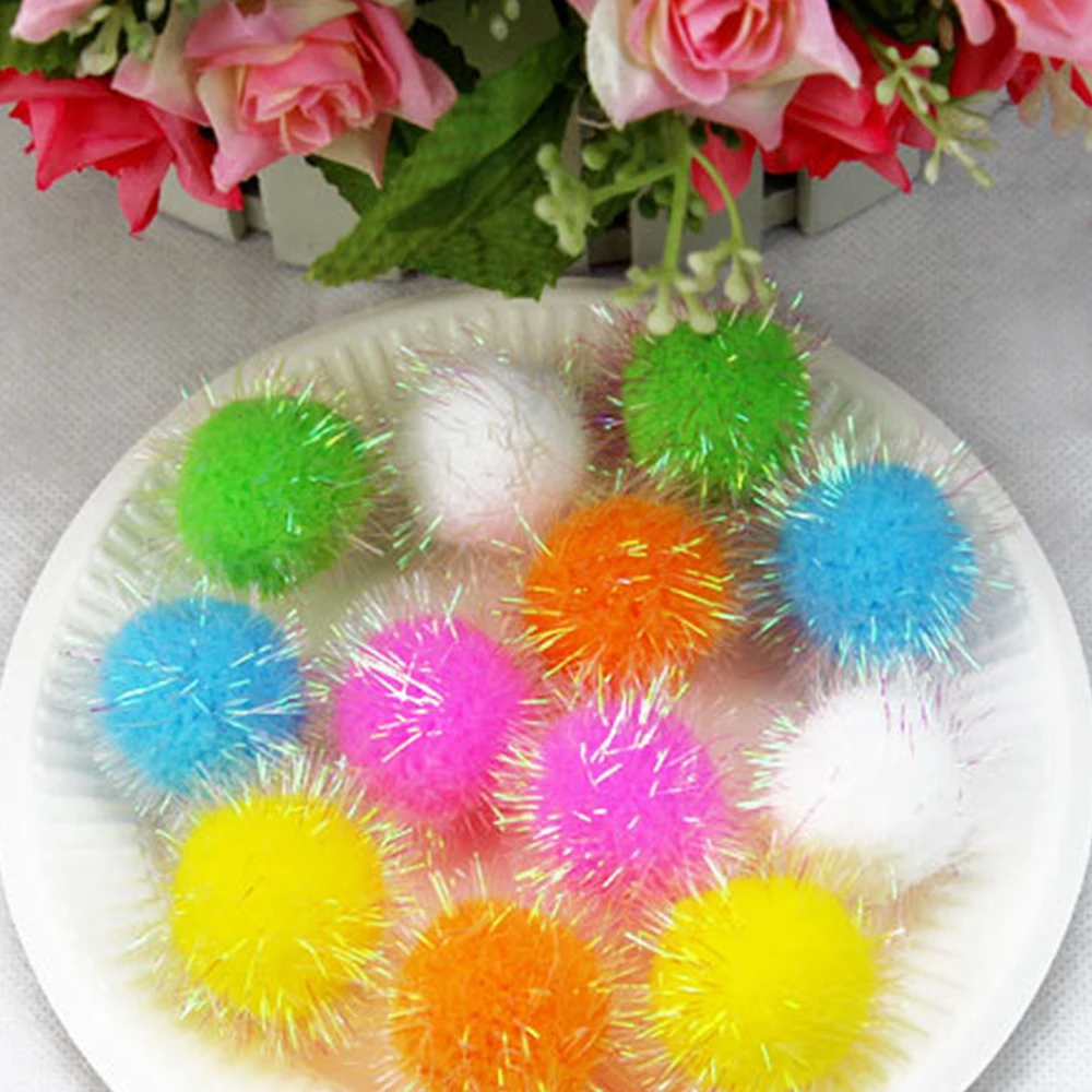 1pcs Pet Cat Toy Cats Colored Plush Ball Toy For Puppy Cats Interactive Playing Chew Toy Ball For Pet Cat Training