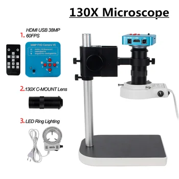

130X lens Microscope For PCB Repair Microscope Camera Bracket Digital Microscope For Soldering 56 LED Ring Light HDMI VGA 1080P