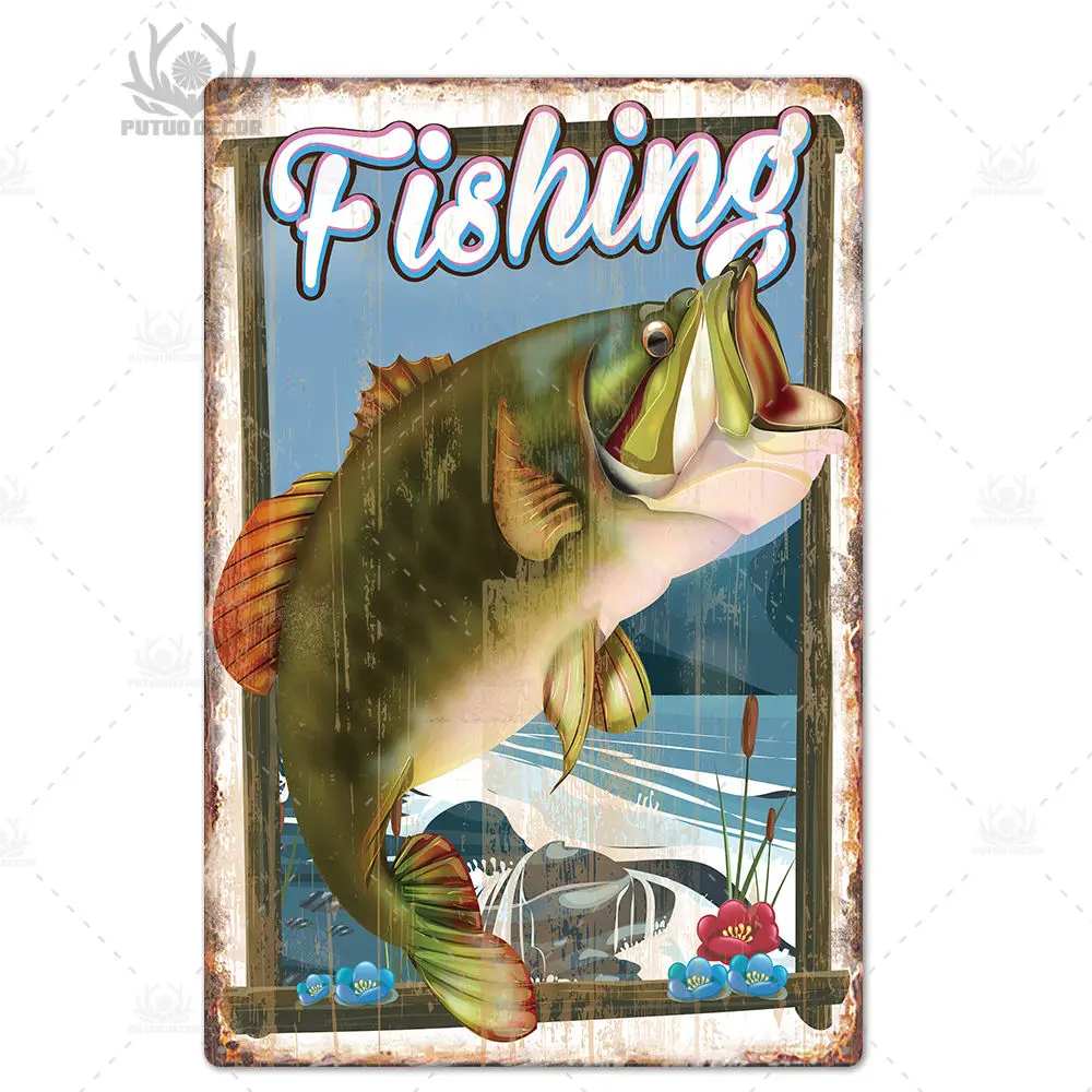 Декор для рыбалки, винтажный оловянный знак, ретро металлический знак, Настенный декор для озера, коттеджный домик, подарок для рыбалки, металлическая пластина - Цвет: TH0263