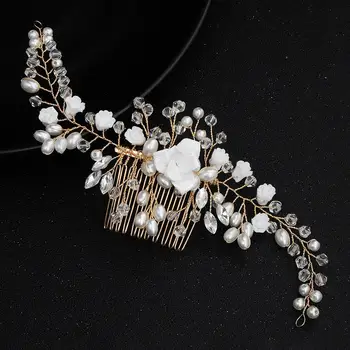 

Bridal Pearls Women Headdress Wedding Hair Jewelry Handmade Rhinestone Hair Combs Clips Accessories Ornaments FS84