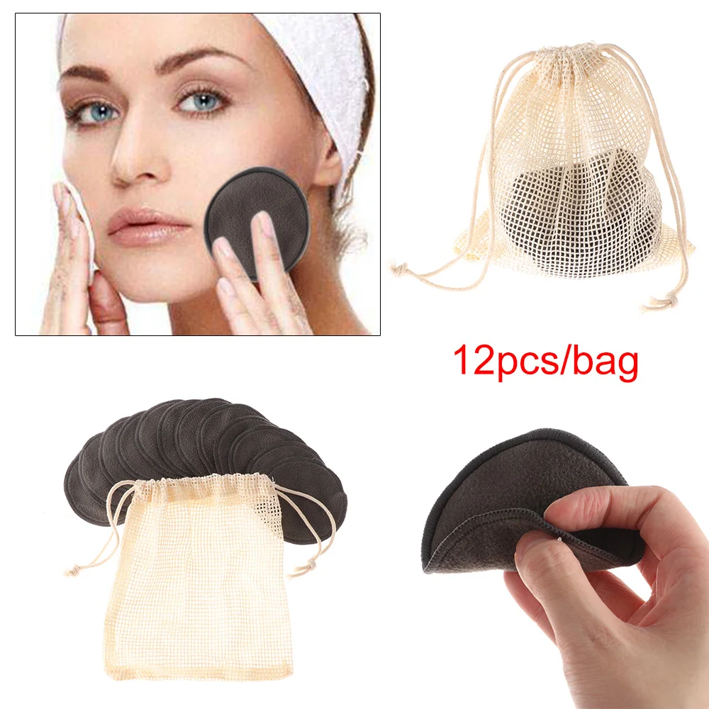 12 Pcs Face Eye Makeup Removal Cotton Pad Reusable Bamboo Fiber Washable Rounds Pads Cleansing Portable Tool Maquiagem