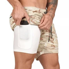 Высокое качество Для мужчин 2-в-1 от тренировки шорты для бега облегающие тренировочные спортивные " короткое платье; с карманами