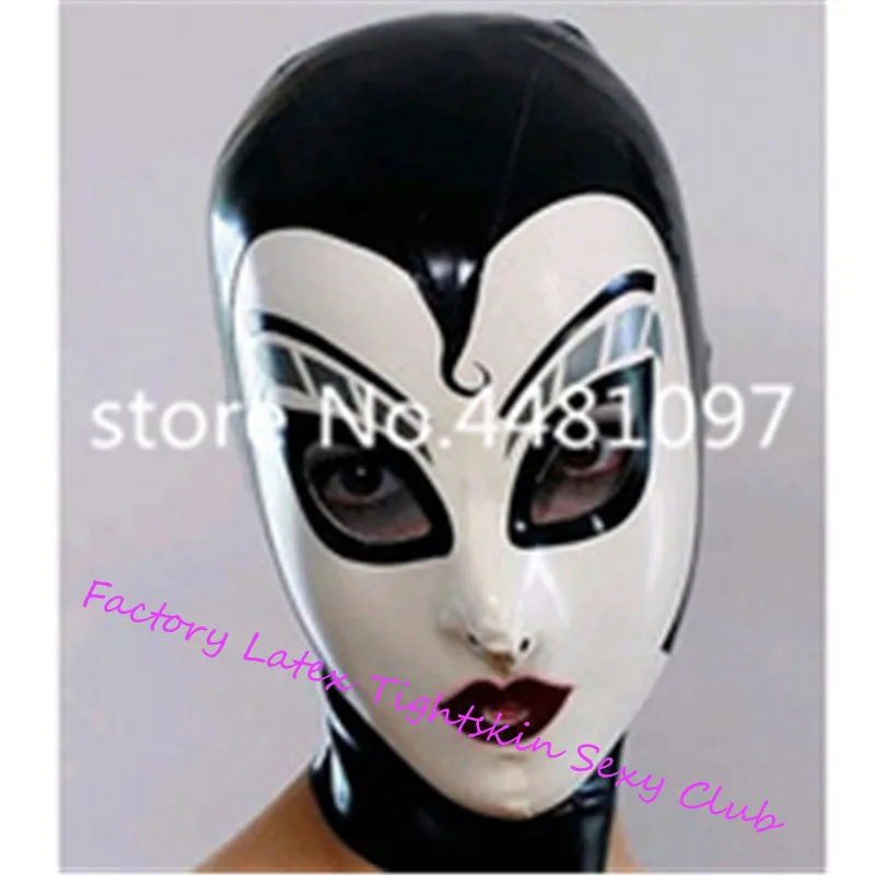 

Latex Cosplay Mask Open eyes mouth nose With Trims Halloween Mask Colors Fetish Rubber Hook Customized XS-XXL