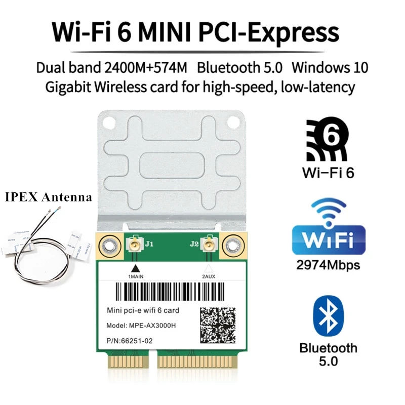 2974 Мбит/с Wi Fi 6 Беспроводная половинная мини PCI E сеть Wlan Карта Bluetooth 5 0 802.11ax/ac 2 4G/5