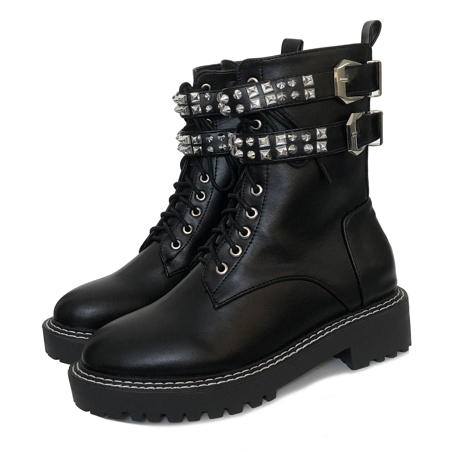 Ltarta New Martin Boots England Style Autumn Women Boot Winter Short Boots Tie-in Rivets Short Boots Women Boots JXQ - Цвет: Black