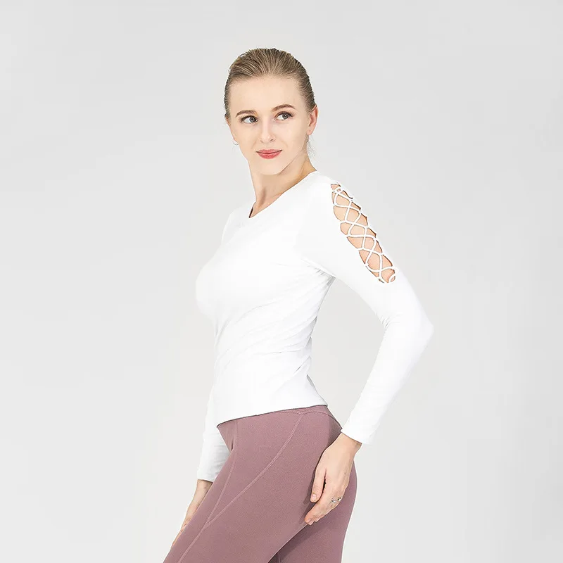 

2019 Europe And America Yoga Clothes Women's Long-Sleeve Crew Neck Athletic T-shirt Fashion Bandage Cloth Running Gym Sports Coa