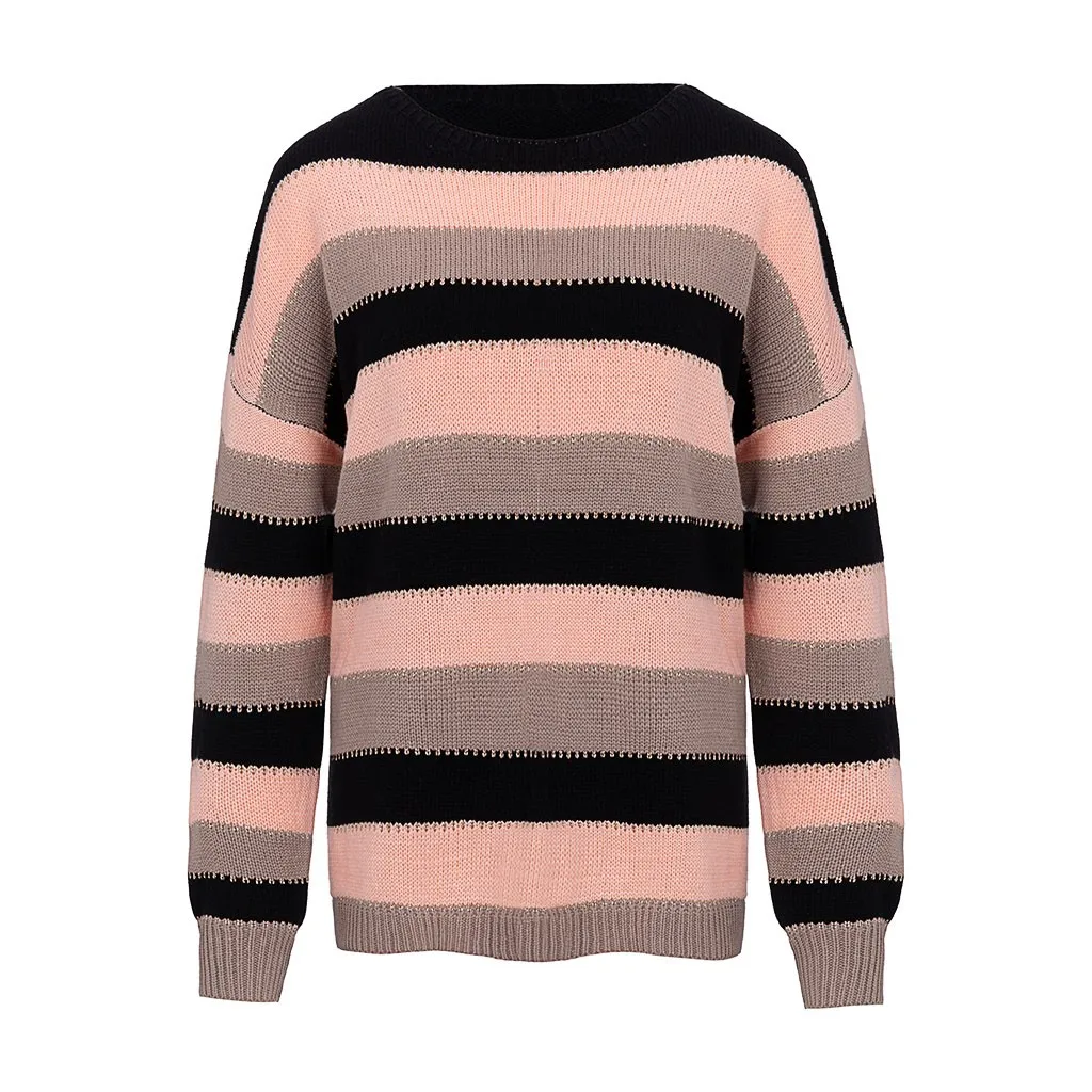 Oversize Sweater Women Batwing Long Sleeve Loose Pullover Black O-neck Striped Thick Sweater Women Plus Size Oct