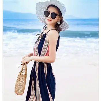 

Large Size Summer Maxi Dress For Women Bohemian Print Drawstring Neck Sleeveless Vestidos Loose Vintage Pleated Long Vestidos