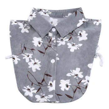 

Women Blouse Sweatshirt Vest Lapel Fake False Collar Detachable Vertical Striped Floral Printed Corduroy Half Shirt Tie Button