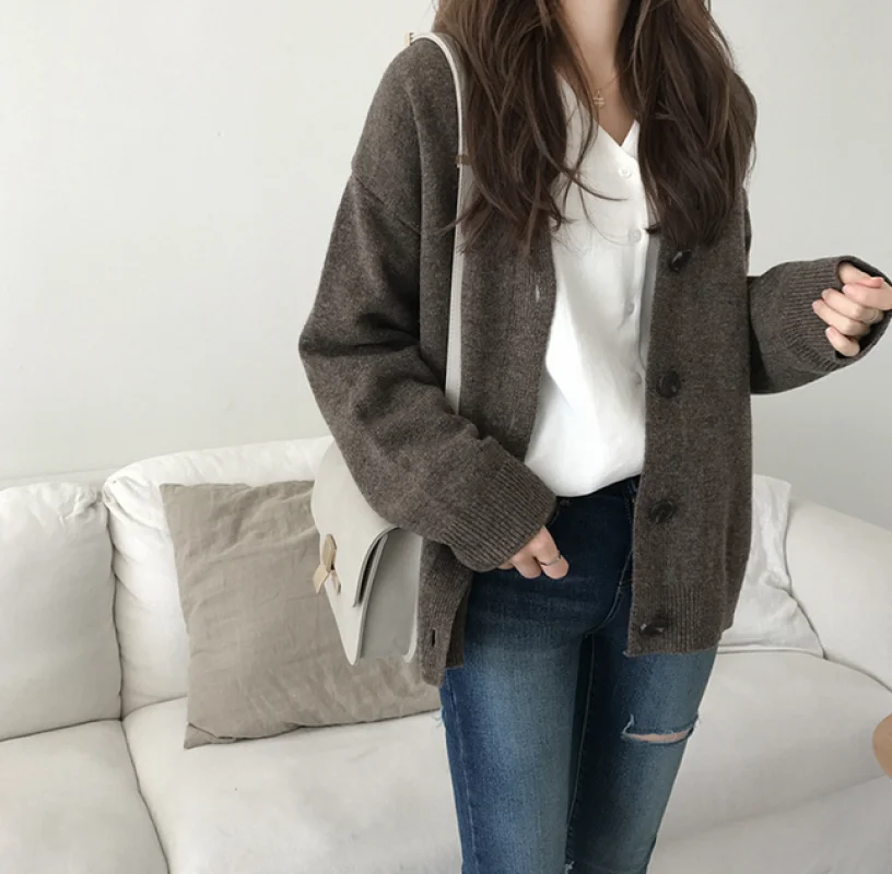 KAMIYING V neck Fall Sweater Winter Cotton Knit Korean Casual Cotton Vintage Autumn Sweater Women Cardigan Slim Jacket KAMIYING V neck Fall Sweater Winter Cotton Knit Korean Casual Cotton Vintage Autumn Sweater Women Cardigan Slim Jacket