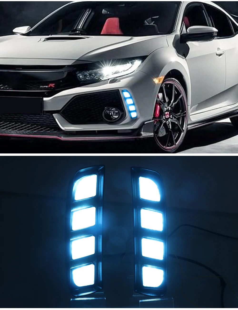 Автомобильные мигающие 2 шт. DRL для Honda Civic type R светодиодные дневные ходовые огни желтый указатель поворота ABS водонепроницаемый