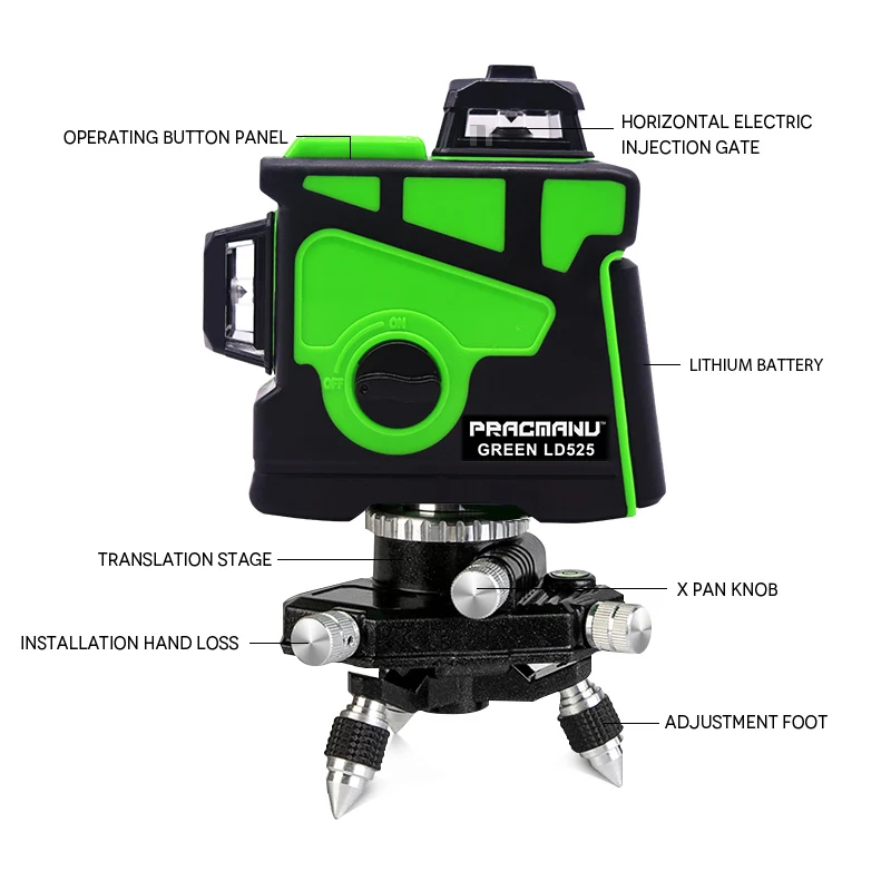 PRACMANU 12 Lines 3D Green Laser Level Horizontal And Vertical Cross Lines With Auto Self-Leveling