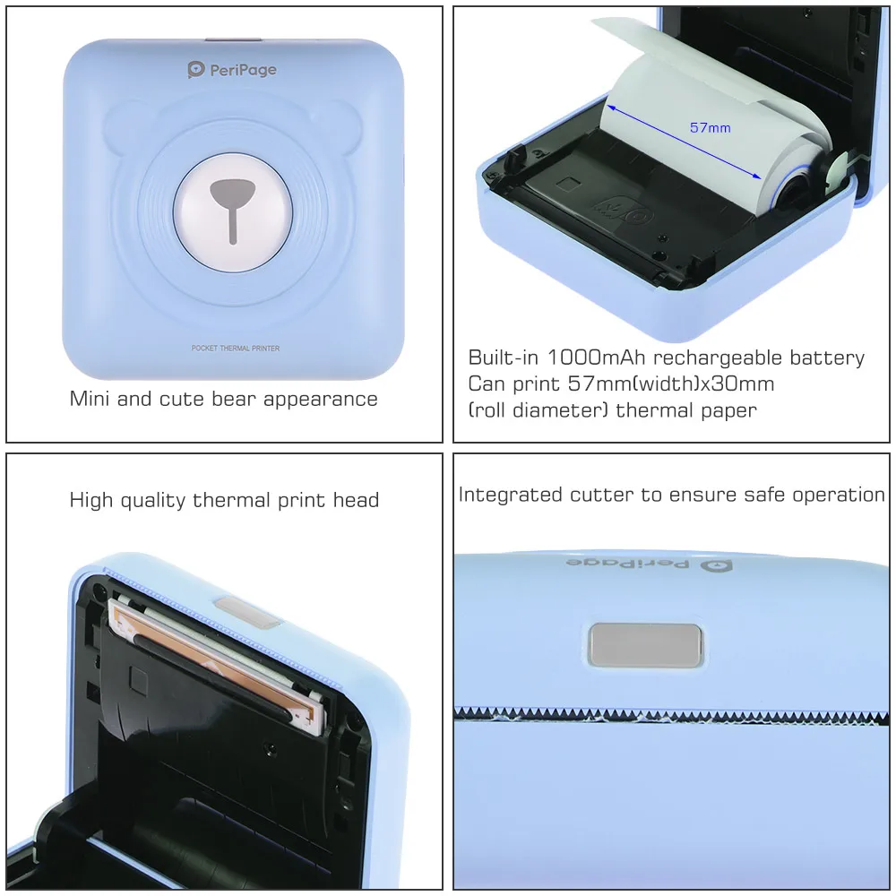 Petite mini imprimante thermique sans encre pour imprimante légère  rechargeable A4 pour réception de bureau