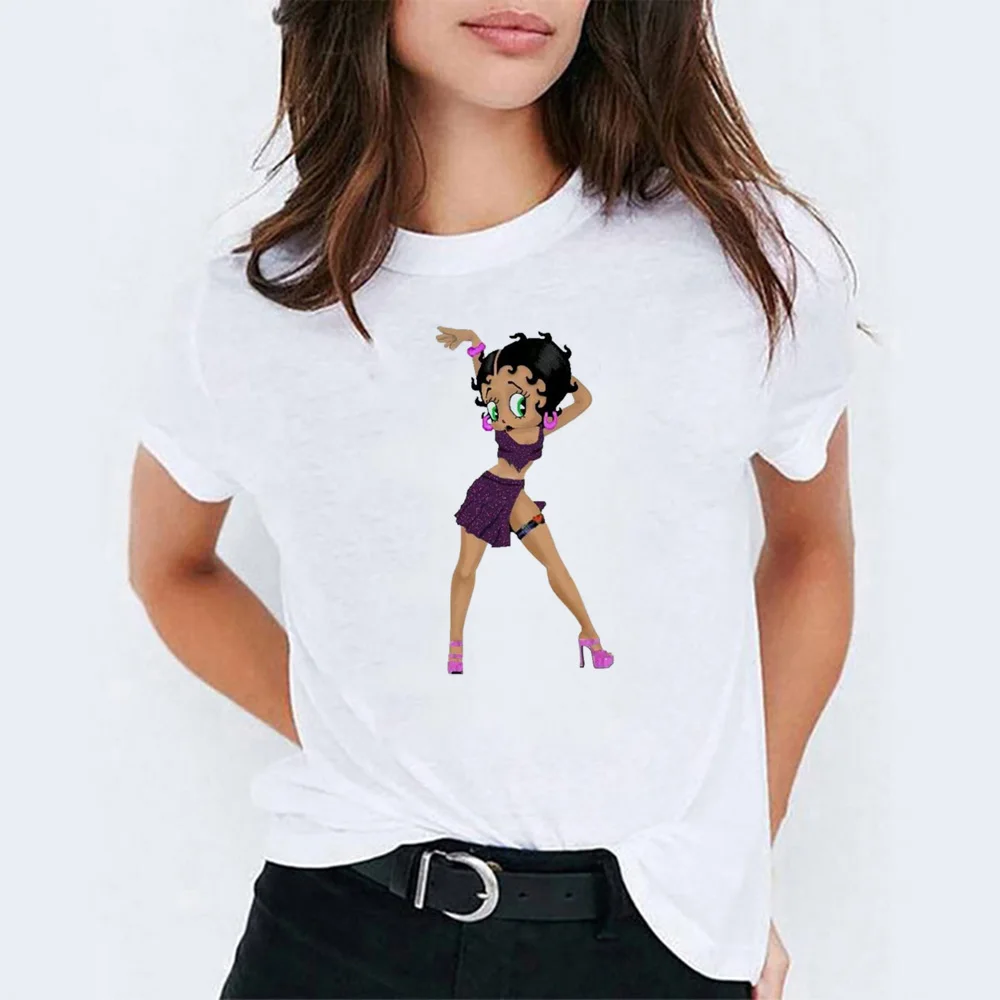 Camiseta Mujer Betty Boop езда на велосипеде Vogue принцесса мультфильм печати белый хлопок Футболка для женщин эстетический стиль Kpop футболка Femme