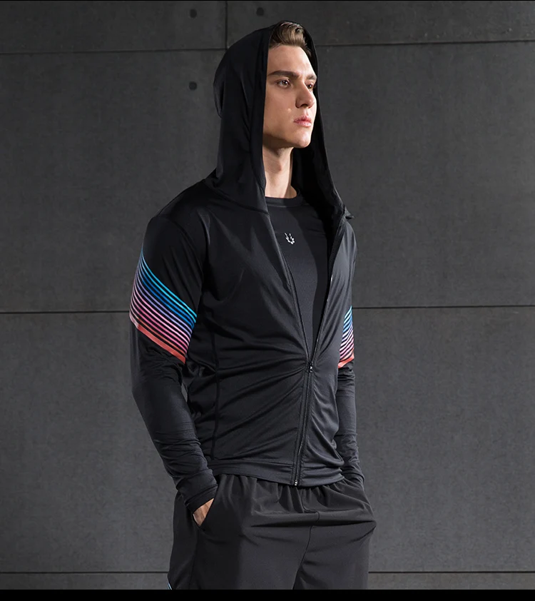Running Jacket Gym Men Sports Coat Fitness Long Sleeve Hooded Tight Hoodies Zipper Slim Hiking Sweatshirts Male Training Jackets