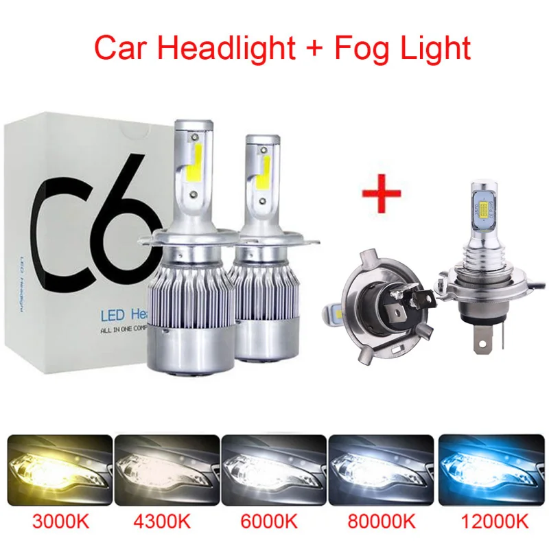 2pcs Led Car Headlight Bulb Lamp H1 H3 H11 H7 H4 6000k Auto Car High