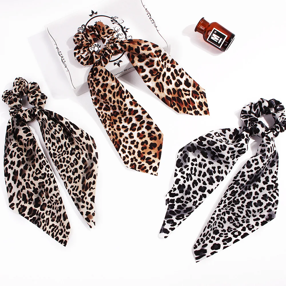 

New Scarf Solid color Hair Scrunchies Girls/Women Snake Skin Printed Chiffon Leopard Print Hair tie Ponytail Hair Accessories