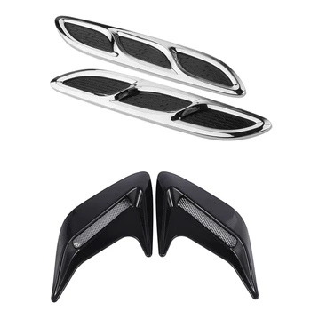 

2Pcs Car Fake Vents Shark Style Engine Cover Vent Adhesive & 2Pcs Car Auto Intake Sticker Universal Black