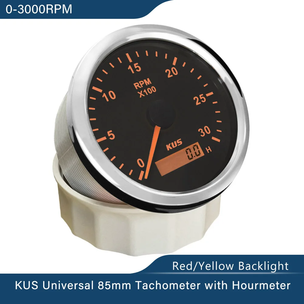 KUS New 85mm Auto Marine Tachometer RPM Gauge with LED Hourmeter 0