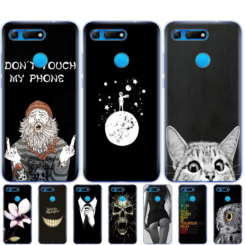 

for Huawei Honor View 20 V20 Case coque TPU Soft Silicone phone Cover on For Honor V20 Capa Cute Animal bumper Protective black