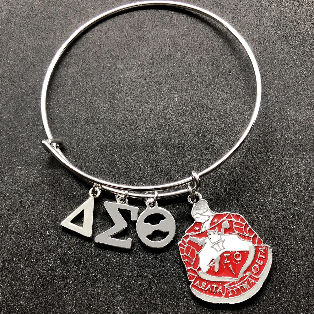 Горячие Модные металлические греческие буквы DELTA SIGMA THETA кулон браслет скворечник DST знак этикетка Регулируемый проволочный браслет