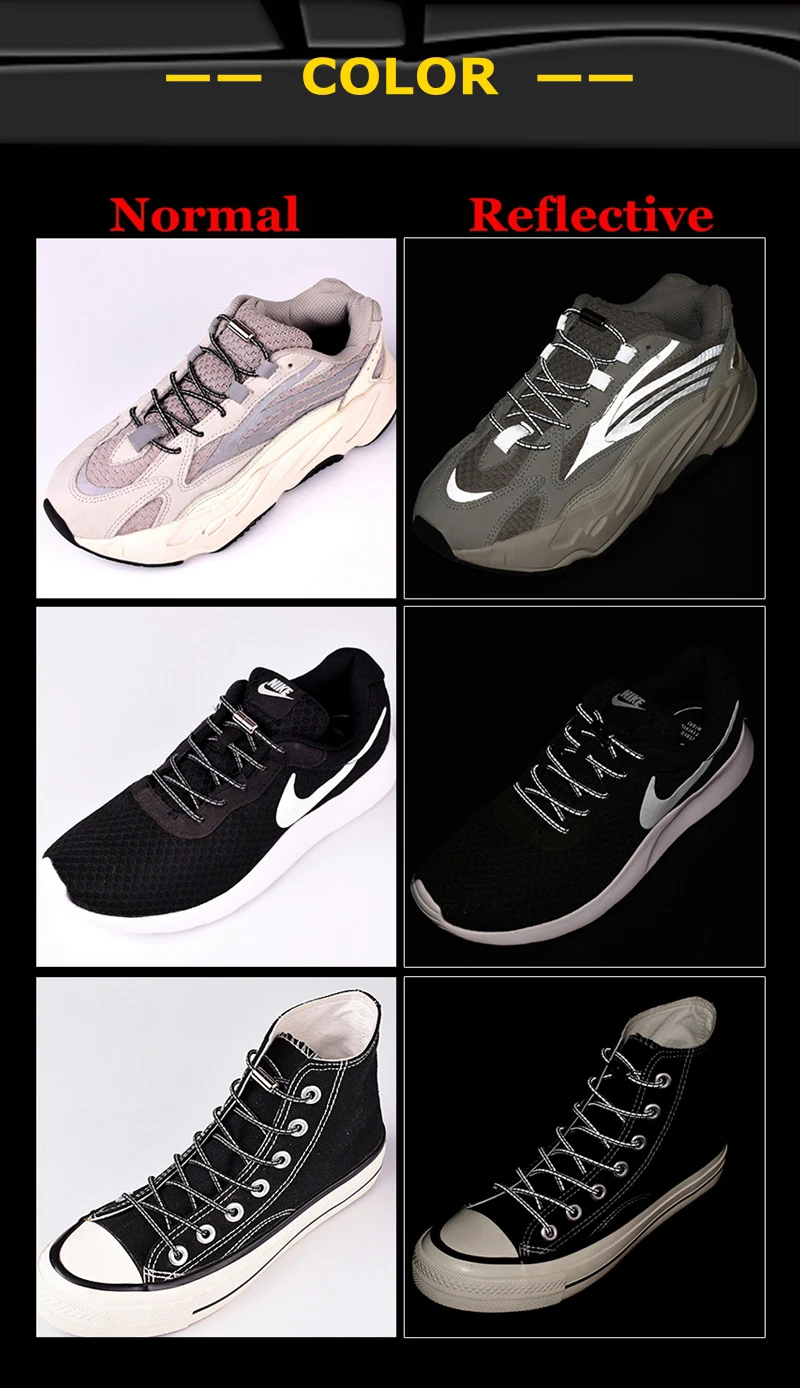 Elastische Schnürsenkel Reflektierende Keine Krawatte Schnürsenkel Kind Erwachsene Unisex Bequem Quick Lock Faul Schnürsenkel Metallspitze Runde Schuh Spitze – Detail 8