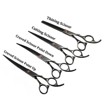 

Pet Tools 7" Stainless Dog Scissors Set Straight Shears Thinning Shears Curved Shears Pet Scissors Grooming Scissors+Bags
