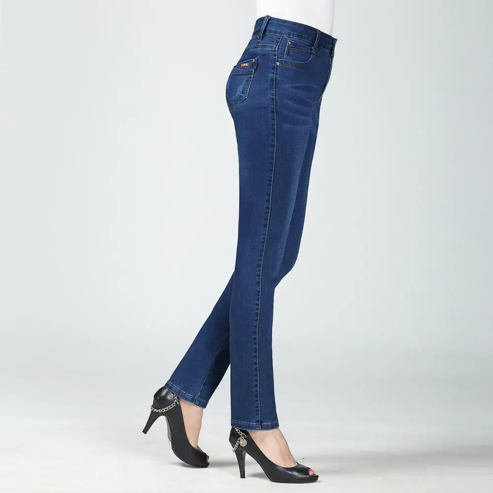 

Spring Woman Blue Jeans Pencil Pant Slim Fit Denim Trouser Women Casual High Waist Zipper Front Jean Skinny Pants Plus Size