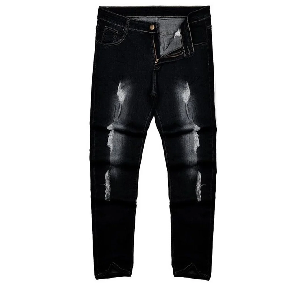 EH · MD® Solid Color Large Hole Jeans Men's Cotton High-Stretch Elastic Pencil Pants Breathable Thin Comfortable Leak-out 2020