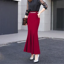 Женские юбки русалки размера плюс, летние женские юбки с высокой талией и поясом, облегающие Облегающие юбки карандаш, длинные юбки макси