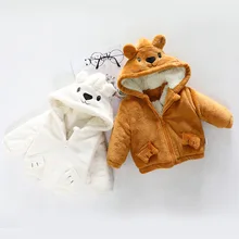 Милый детский свитер с капюшоном для маленьких мальчиков теплое плюшевое пальто с капюшоном с рисунком медведя верхняя одежда с капюшоном для маленьких девочек осенне-зимние свитера