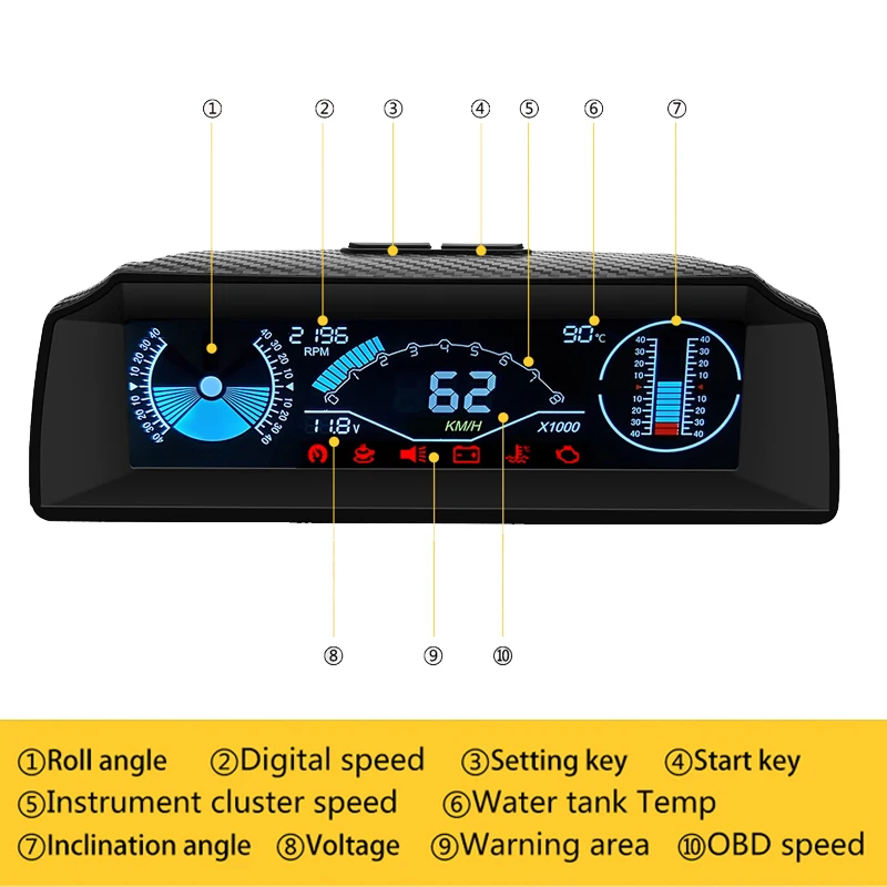 

AUTOOL X90 Board Computer Head Up Display Hud Obd2 Car Speedometer Slope Meter Code Clear Inclinometer Compass Car Electronics