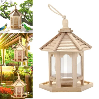 

Ornament Bird Feeder Hexagon Shaped Roof Hanging Display Backyard Outdoor