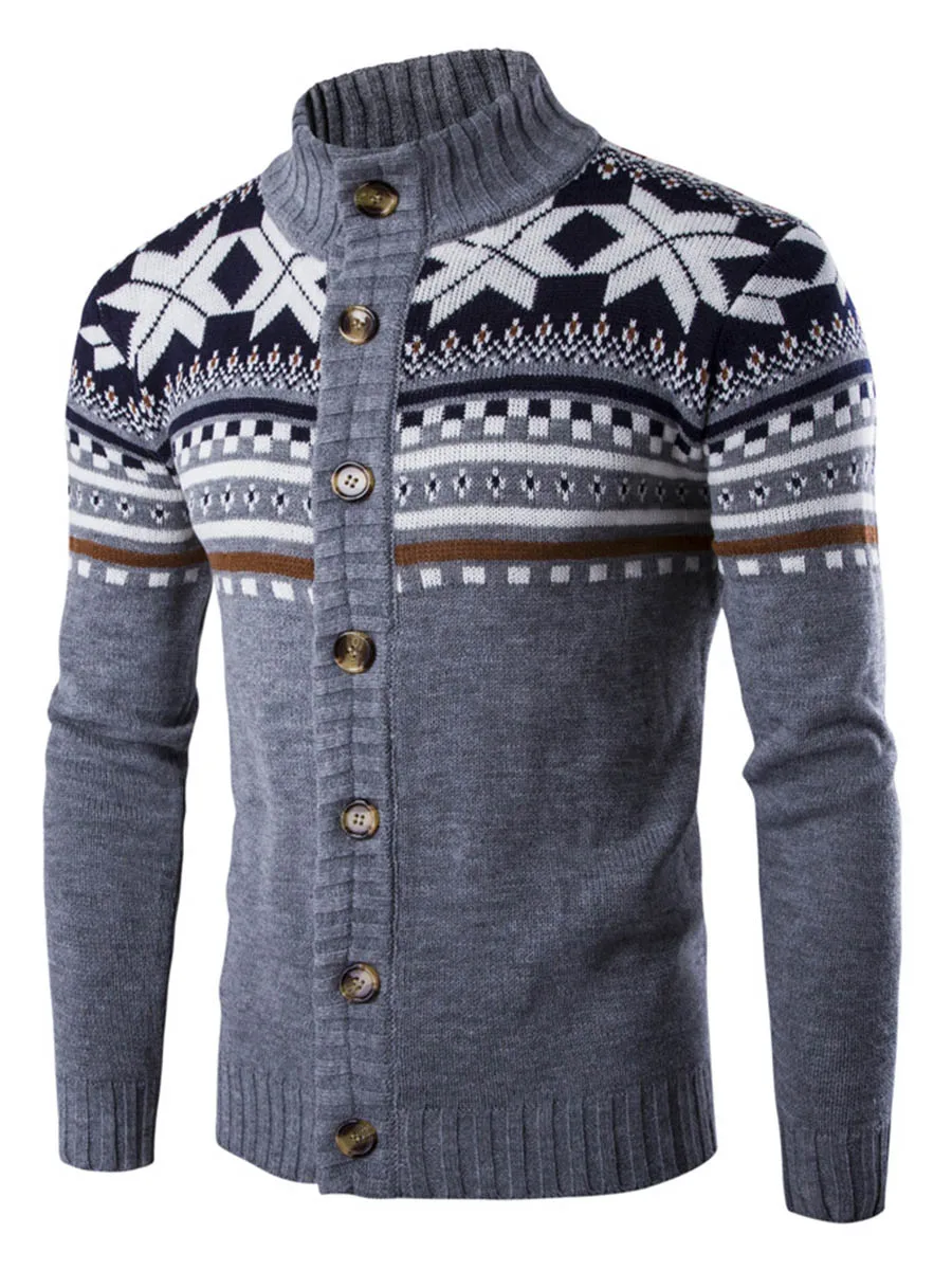 80% OFF Casual Men's Sweater Winter Cardigan Snowflake Print Turtleneck New Year Christmas Sweaters Men Clothes White Black Knitted Tops