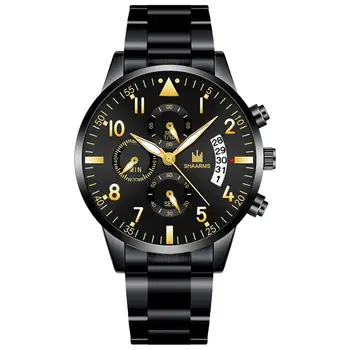 

Black Luxury Business Men Watch Fashion Stainless Steel Band Quartz Wristwatch Man Military Sport Watches Date Clock 2019