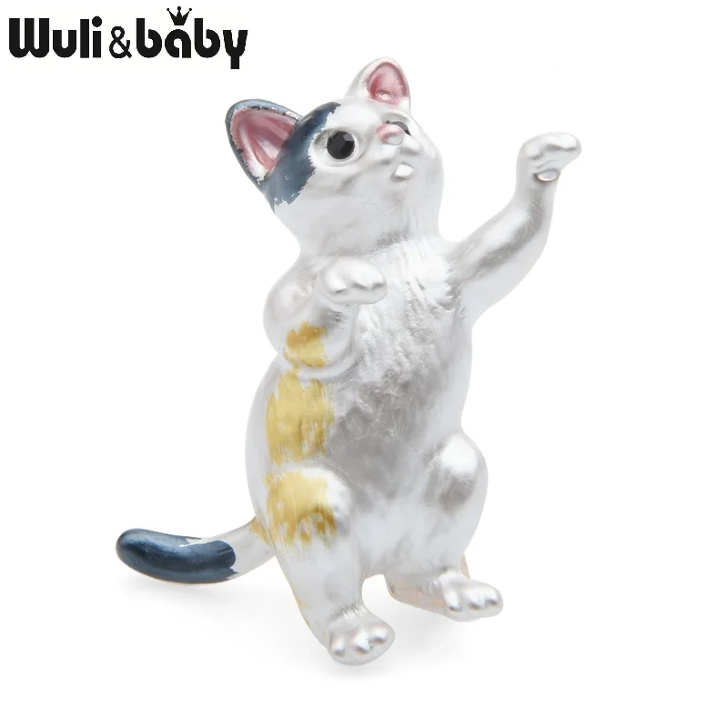 Wuli&baby, милые стоячие броши-кошки, женские, эмалированные, животное, Повседневная брошь для вечеринки, булавки, подарки на год