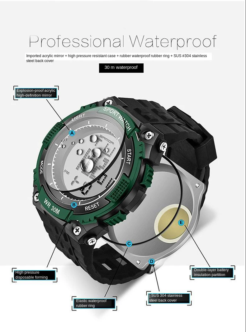 Sanda Waterproof Sports Watch Men's Outdoor Electronic Watch Sanda Luminous Multi-function Student Men's Watch Factory