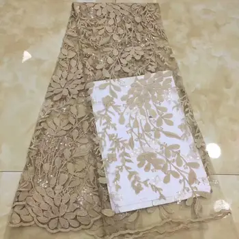 

High Quality African Lace Fabric Gold French Net Embroidery Sequins Tulle Lace Fabric For Nigerian Party FFD-923