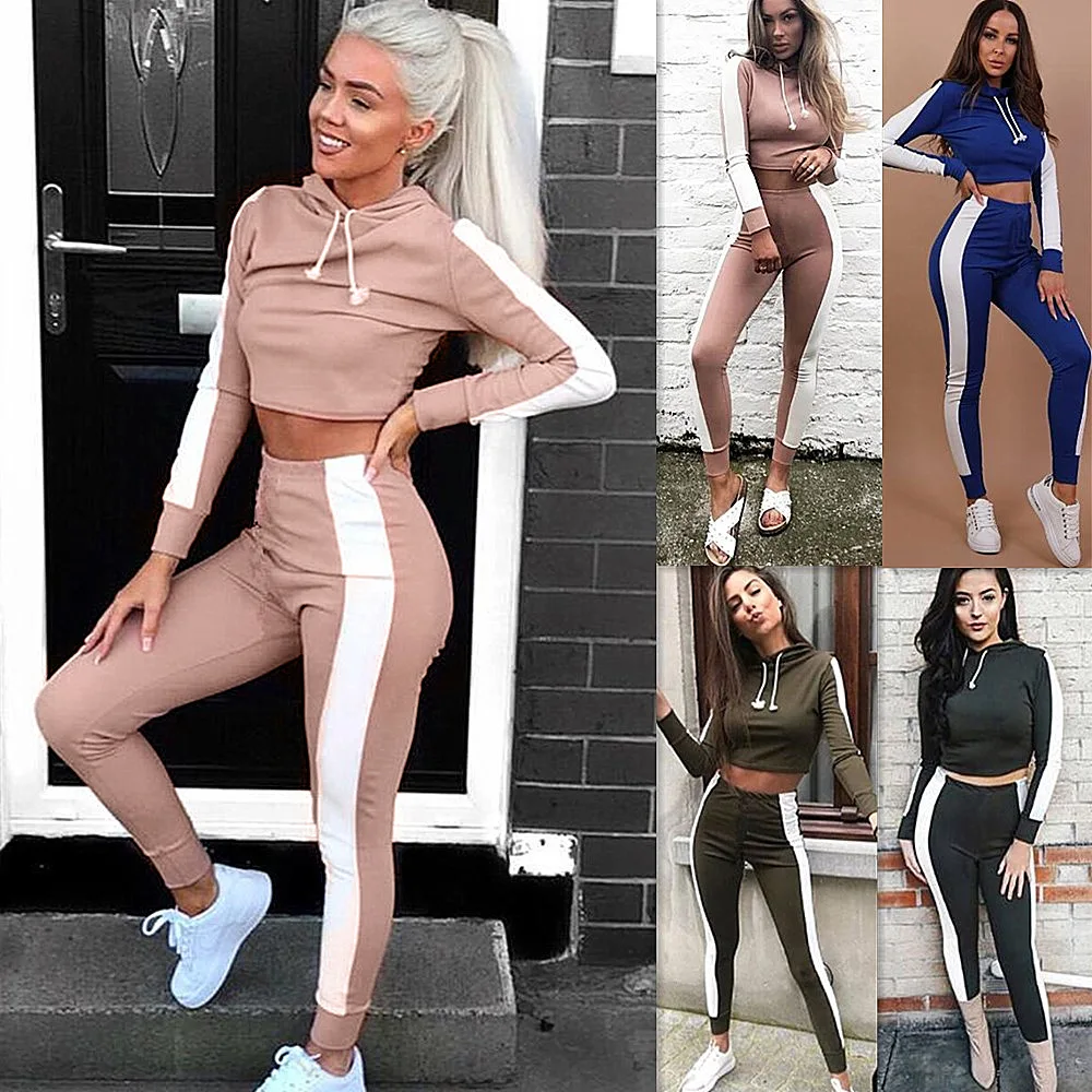

Solid striped 2020 New Design Fashion Hot Sale Suit Set Women Tracksuit Two-piece Style Outfit Sweatshirt Sport Wear