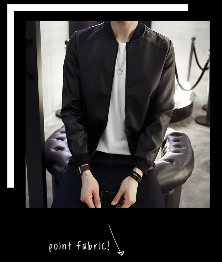 Осень стиль куртка молодых мужчин Pu локомотивное кожаное пальто Slim Fit корейский стиль Стенд воротник случайные мужские пальто Тонкий