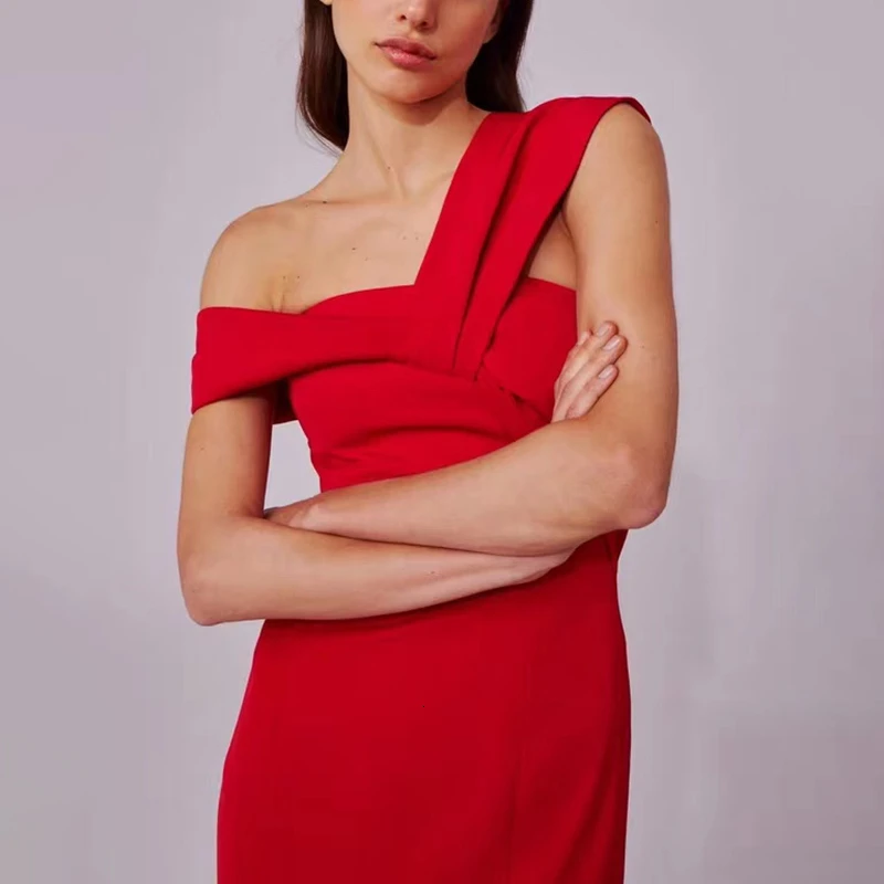 TWOTWINSTYLE, сексуальные вечерние женские платья, асимметричные, на одно плечо, без рукавов, с высокой талией, с разрезом по бокам, женская одежда