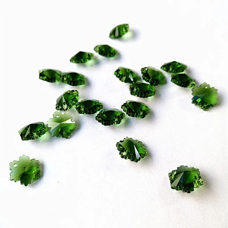New Arrival 50pcs Green 14mm K9 Crystal Snow Shape Chandelier Beads(Free Rings) in Two holes Crystal Glass Curtain Accessories
