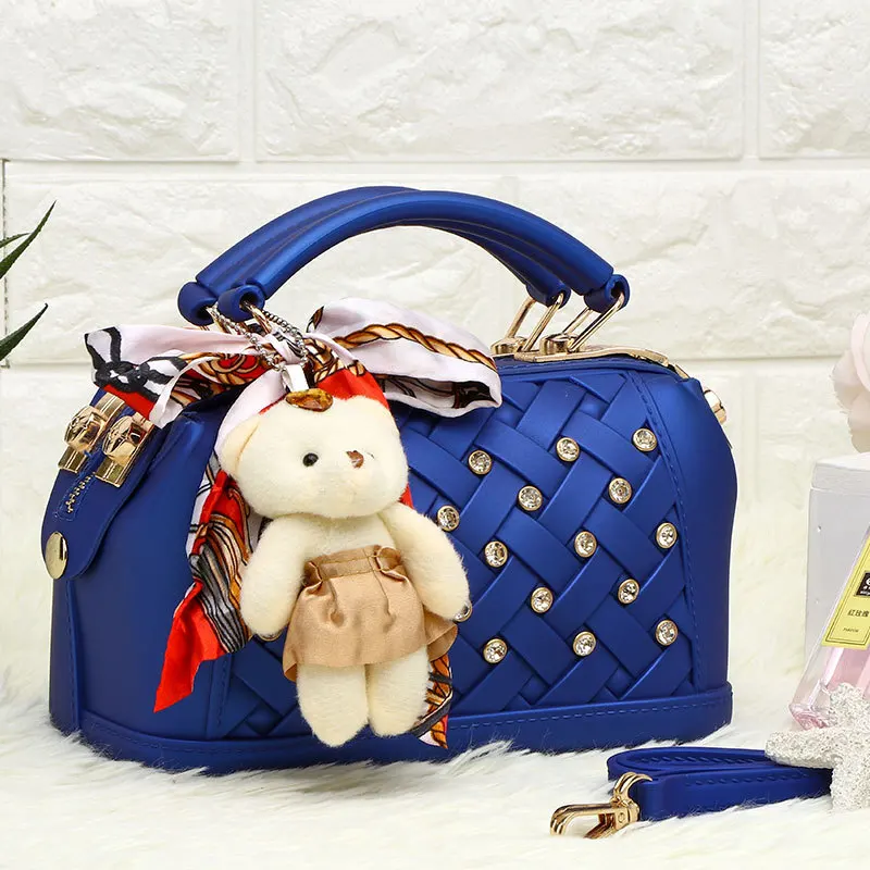 

2019 New Matte Double Portable Solid Color Jelly Bag High Quality Diamond Shoulder Diagonal Female Bag Women Purse and Handbags