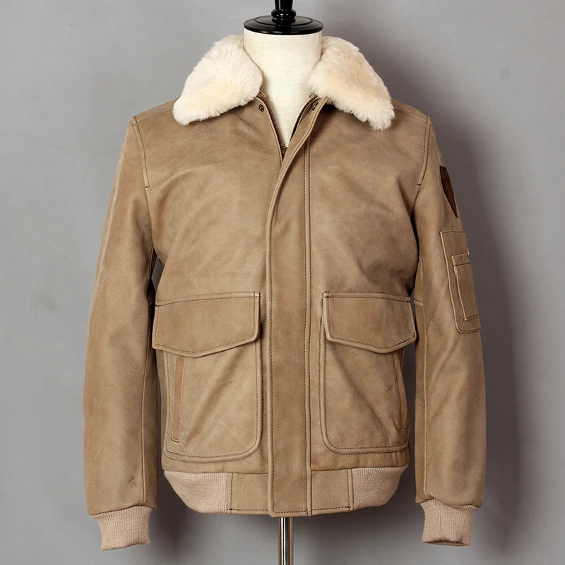 FLY AVIREX Air Force G1 Genuine Men Motorcycle Biker Real Leather Cowskin Winter Coat Fur Collar Bomber Jacket |