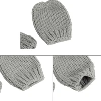 1 Set Baby Hat and Mittens Set Kids Knitted Cotton Beanie Cap Winter Warm Boys Girls Double Pompom Hats Gloves 3