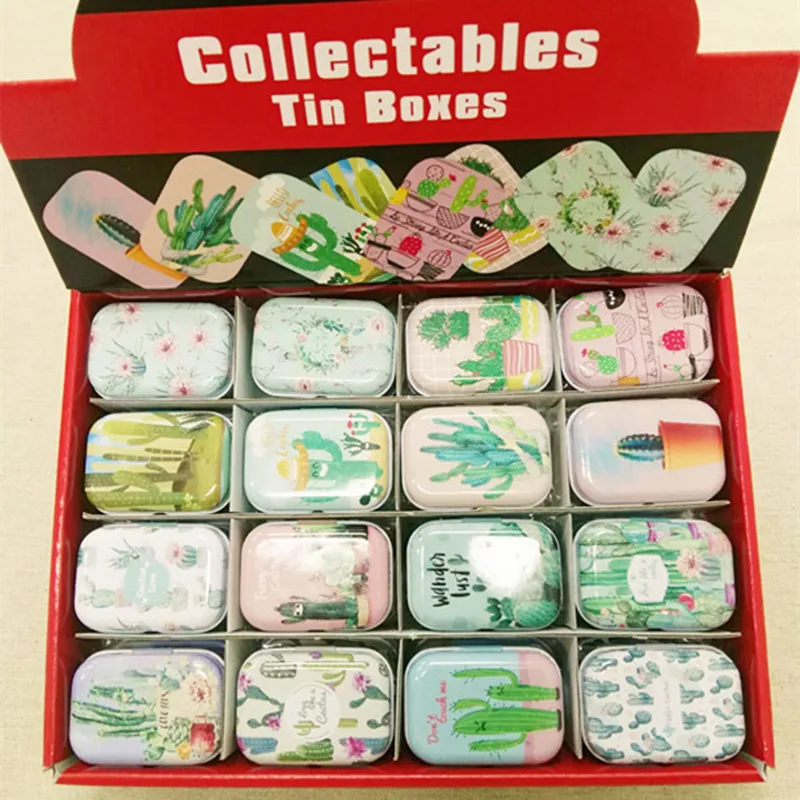 

Cactus Style Mini Pill Case Collectables mini Box Diy storage box square lipstick case small tin box 32pcs/box